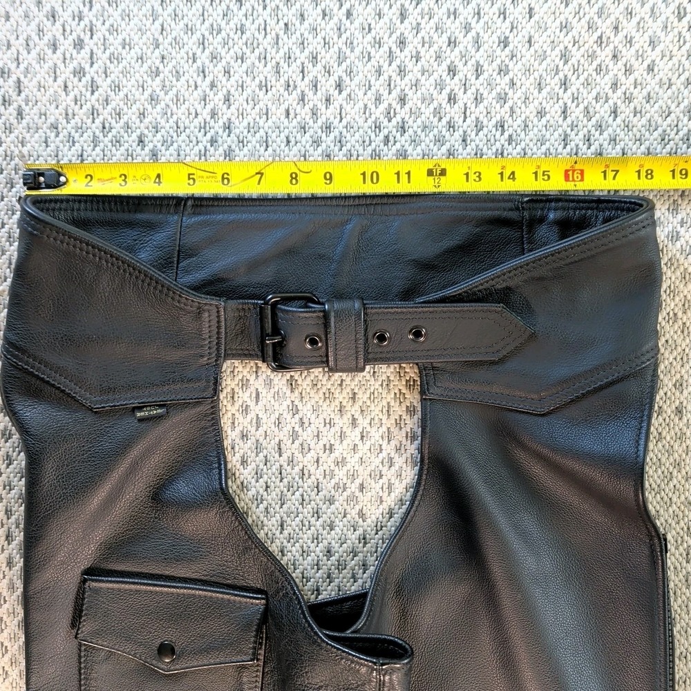 Vtg 90s JUST LEATHER Black Motorcycle CHAPS Handmade USA Mens Large 36-40x35 EUC - Picture 4 of 16
